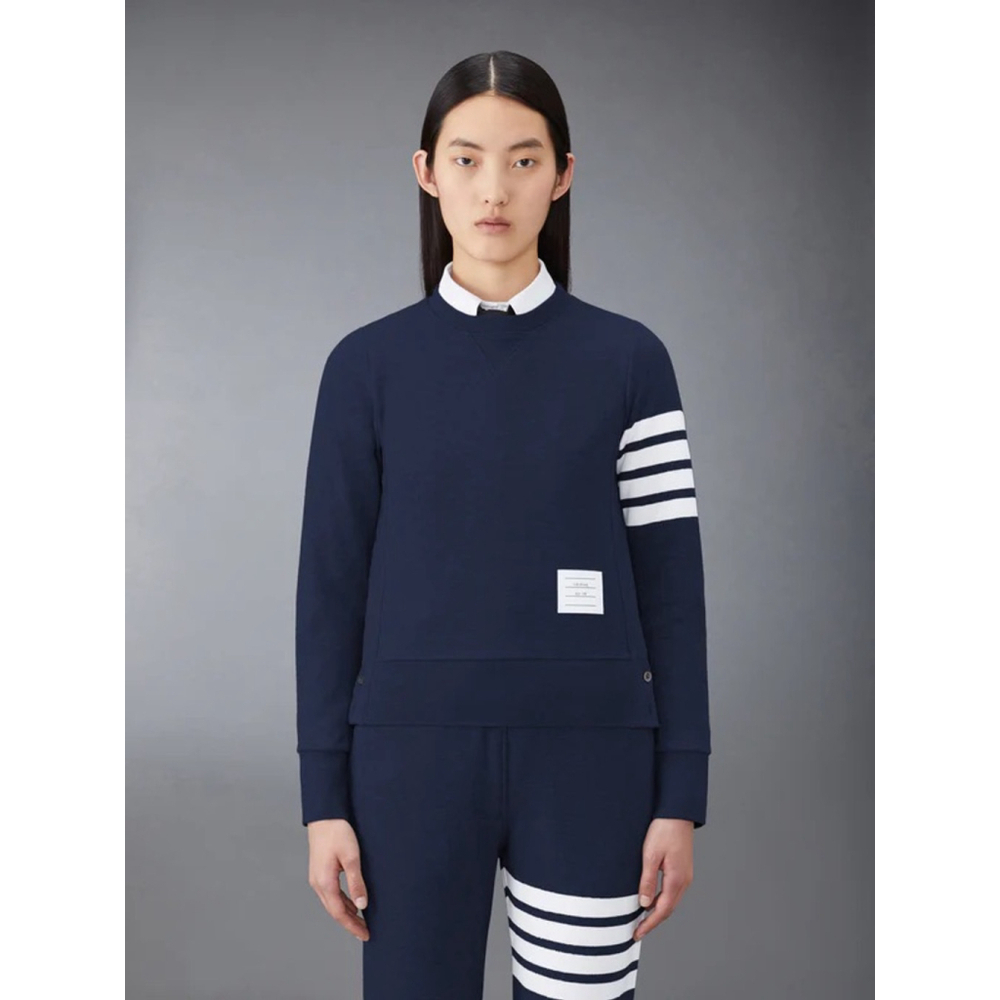 Thom Browne Womens 40 XS Classic Loopback 4-Bar Sweatshirt Navy White
